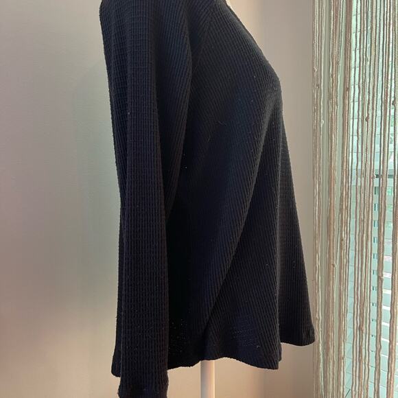 American Eagle Black Waffle Knit Long Sleeve Top - Picture 3 of 6
